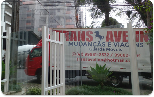 Caminhão de empresa de mudança residencial identificado em área urbana, representando atendimento local e para todo o Brasil.