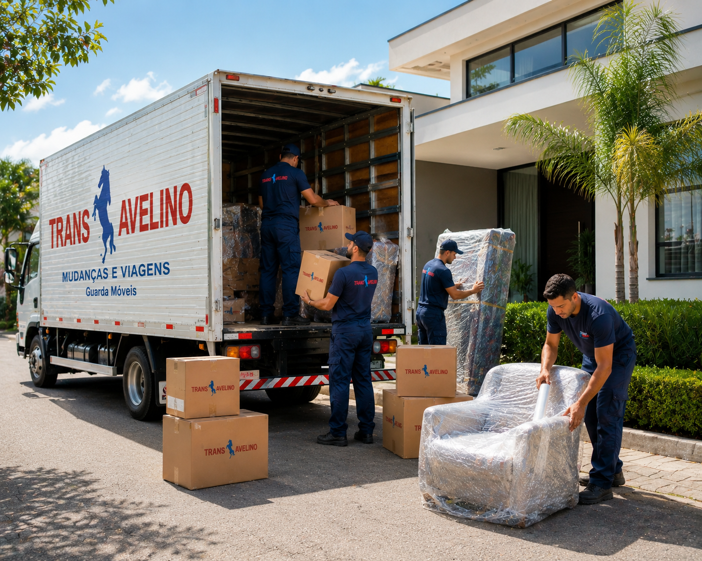 Equipe da TransAvelino realizando frete para mudança interestadual
